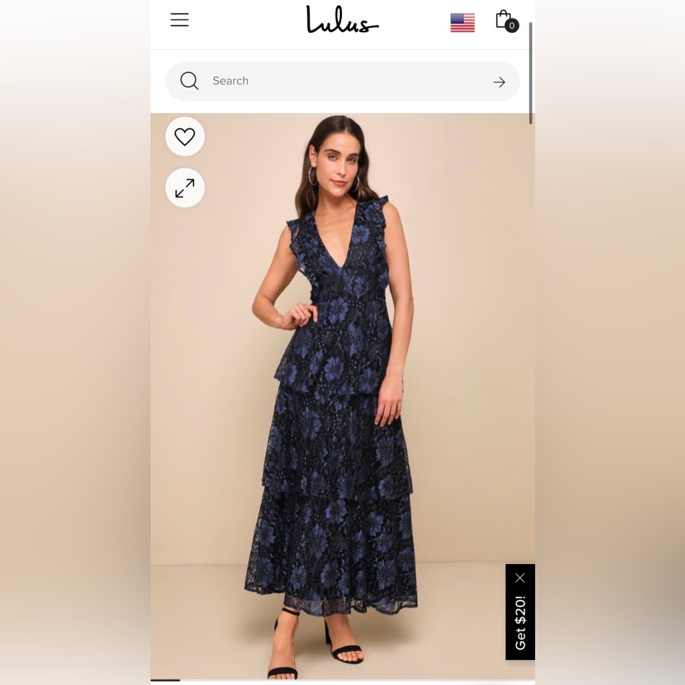 Molinetto Navy Blue Lace Ruffled Tiered Sleeveless Maxi Dress